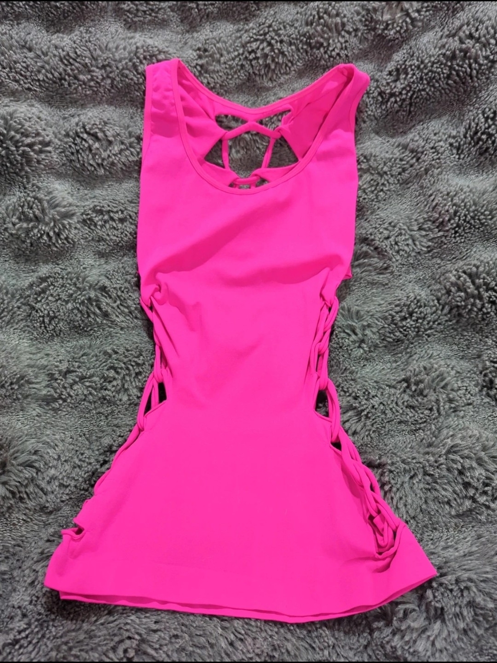 Women’s Neon Pink Cutout Tank Top with Lattice Back